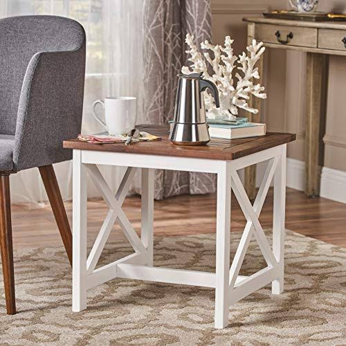 Acacia Wood End Table with White Frame D8802