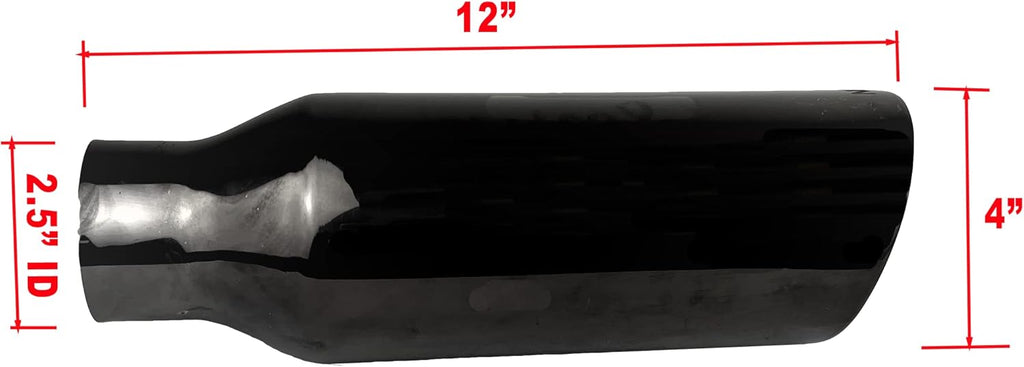 2.5 inch Inlet to 4 inch Outlet Exhaust Tip Stainless Steel Double Wall Black Chrome 12" 2 Pack L291