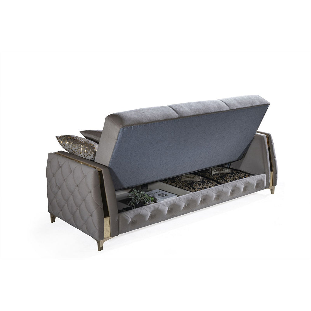 Taupe Sofa with Wood and Under-seat Storage J265573