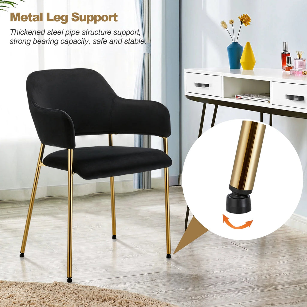 Black Velvet Dining Chairs Set of 2 with Armrest and Golden Chrome Legs S65711