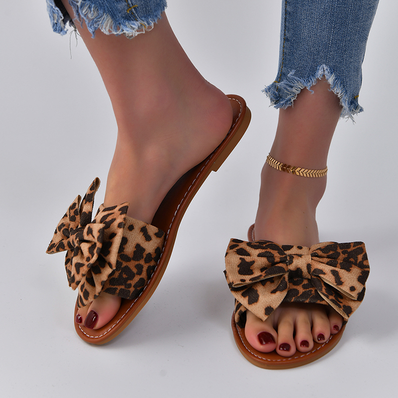 Women's Leopard-Print Bow Slippers