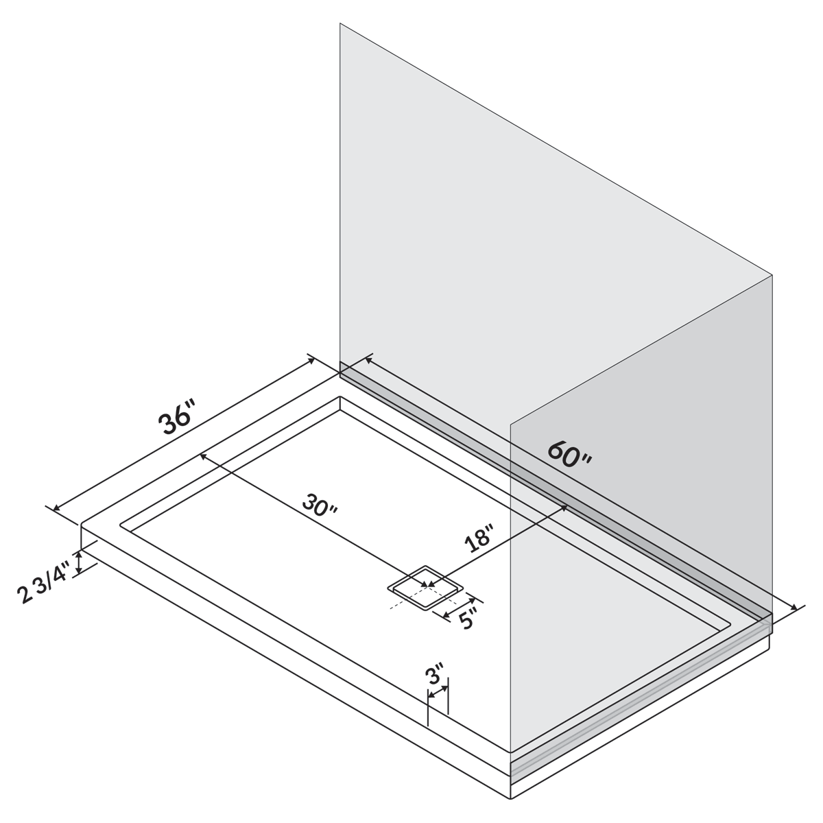 60 x 36 Right Double Threshold Shower Pan Base R617
