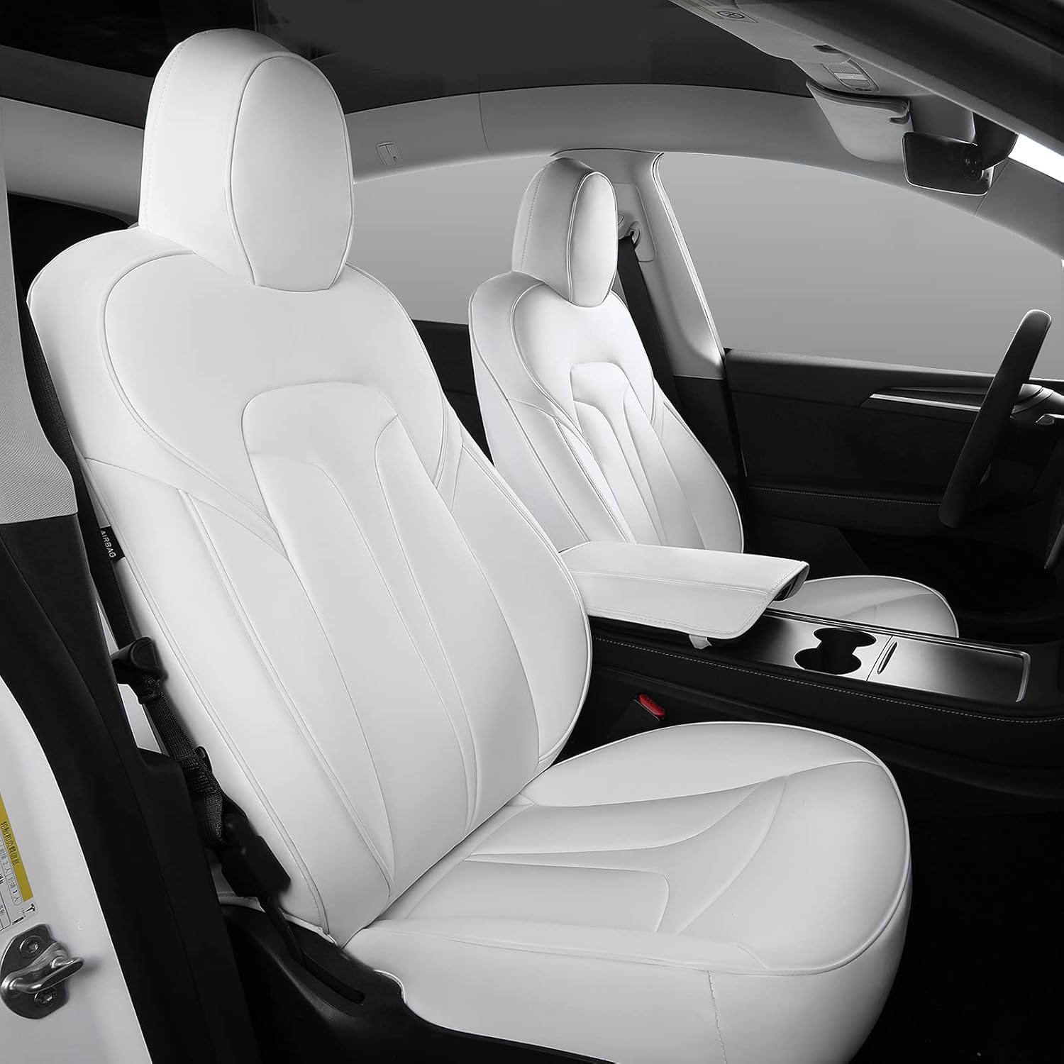 White PU Leather Car Seat Cover for Tesla Model Y 2020 2021 Y24047