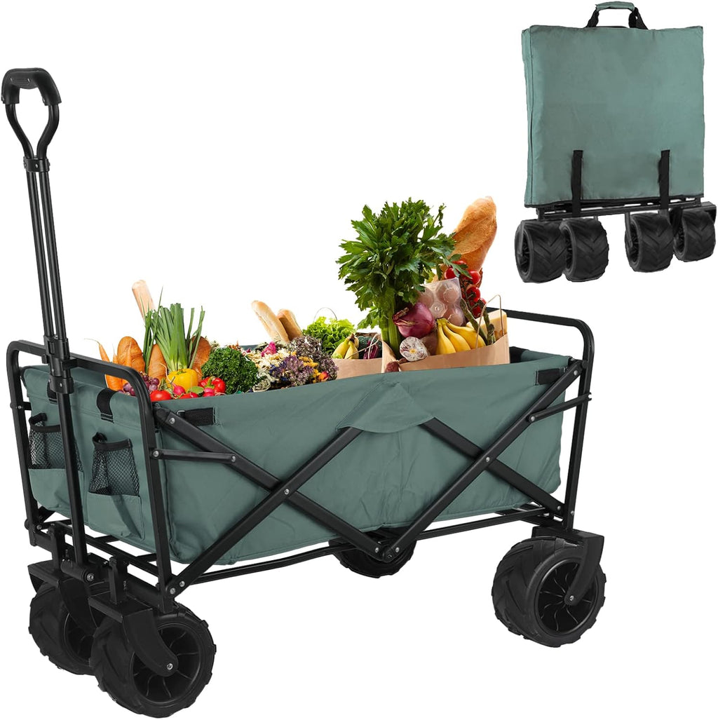 Heavy Duty Folding Utility Wagon Cart with All-Terrain Wheel and Carry Bag (Red) Q67006