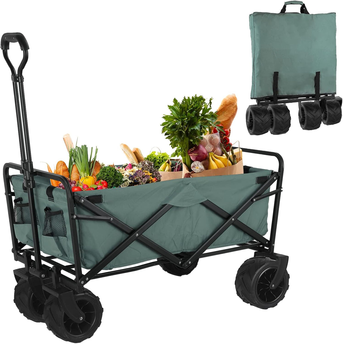 Heavy Duty Folding Utility Wagon Cart with All-Terrain Wheel and Carry Bag (Red) Q67006