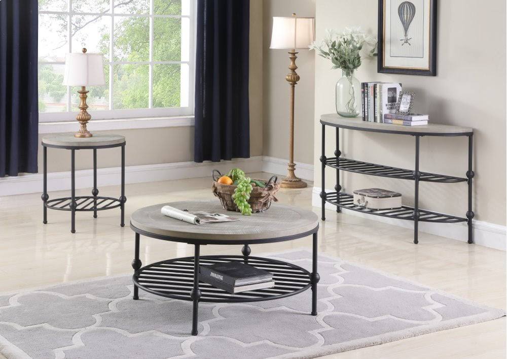 Golden Oak and Matte Metallic Gray Sofa Table with Wood Top D12846