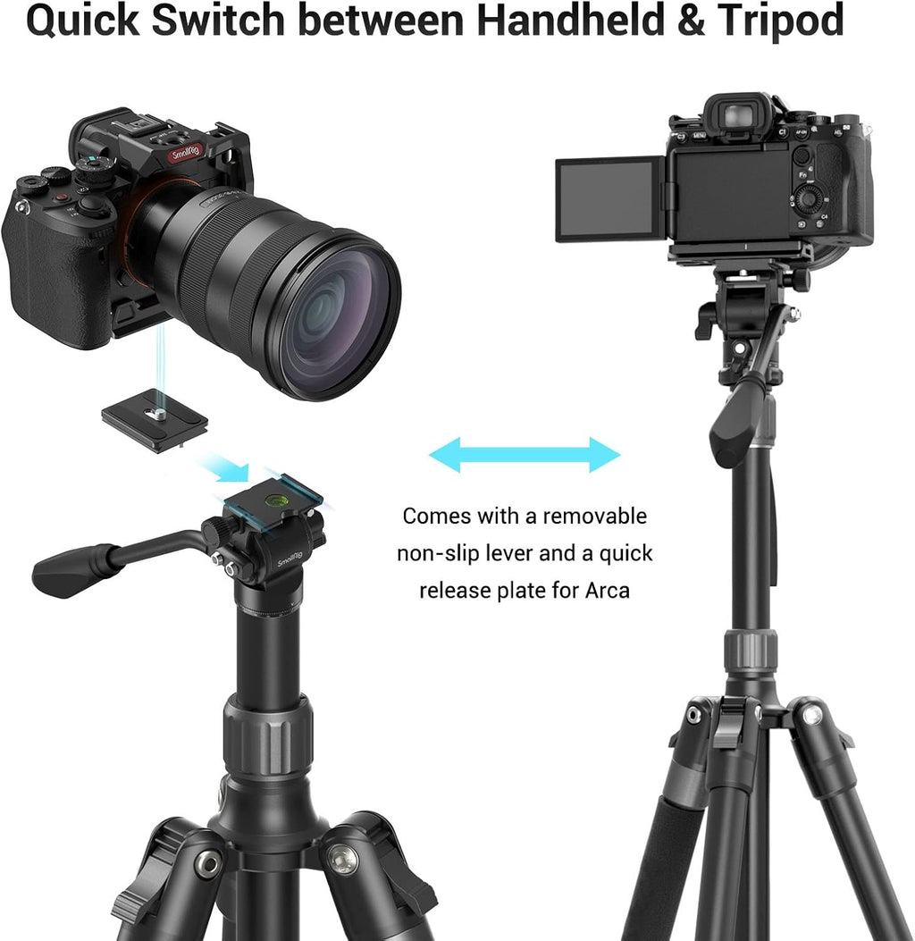 71 Video Tripod Monopod with Fluid Head, Aluminum Camera Tripod, Adjustable Height from 16.5 to 71 S5471