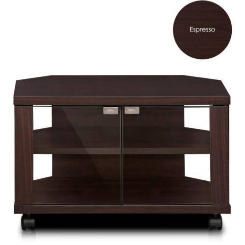 3-Tier TV Stand with Double Glass Doors and Casters, Espresso N5993