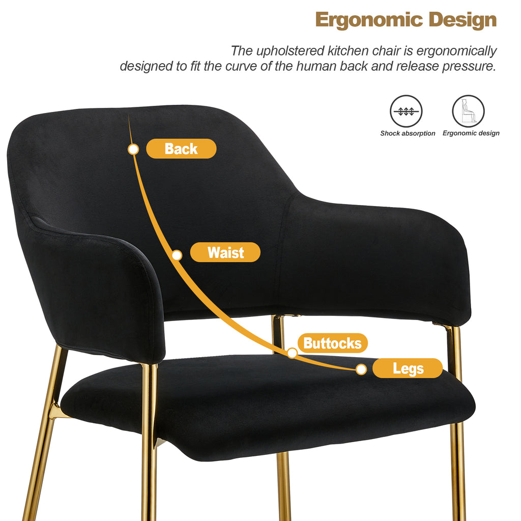 Black Velvet Dining Chairs Set of 2 with Armrest and Golden Chrome Legs S65711
