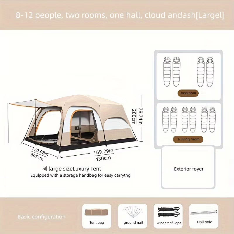 10-Person All-Season Rainproof Camping Tent with 2 Bedrooms Z77036
