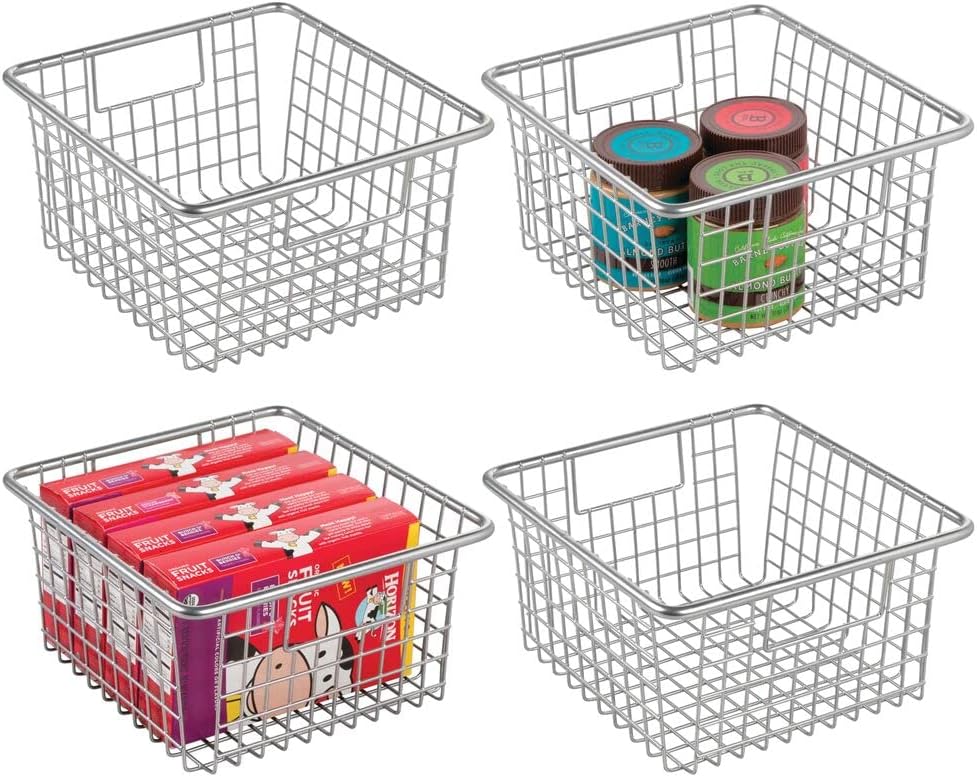 Bronze Metal Wire Storage Organizer Bin Basket with Handles, 4 Pack Q857