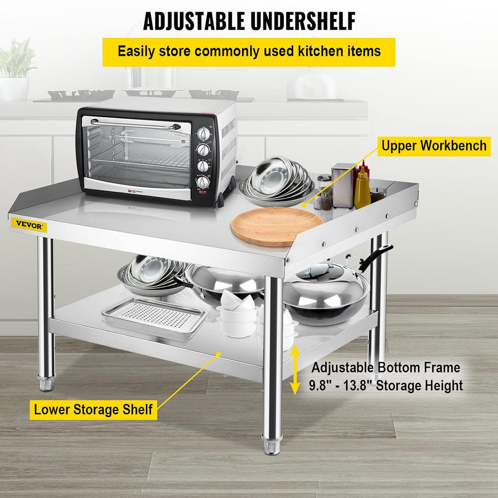 Stainless Steel Grill Stand Table with Adjustable Storage Undershelf T949
