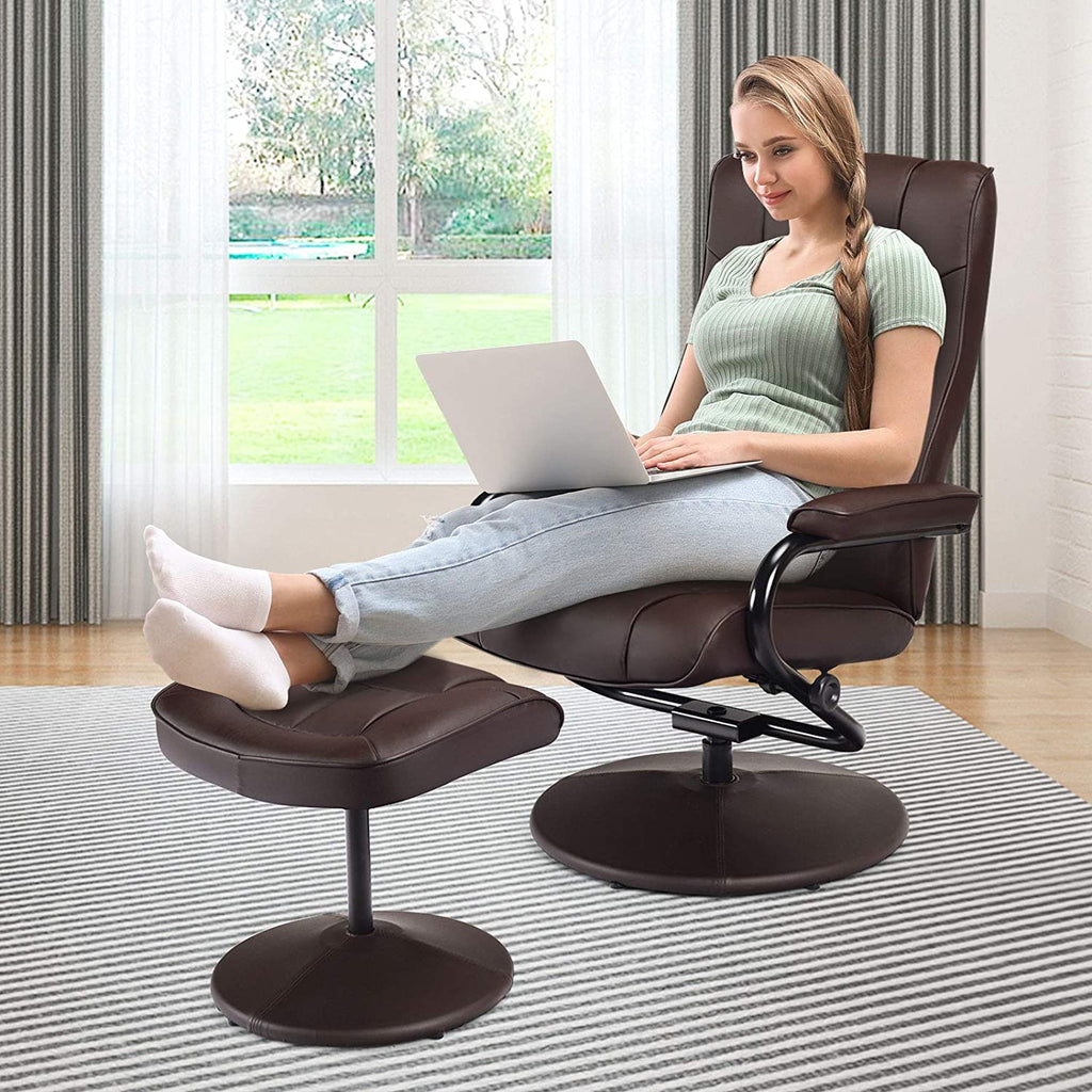 Brown PU Leather Swivel Recliner Chair with Ottoman Set Z536597