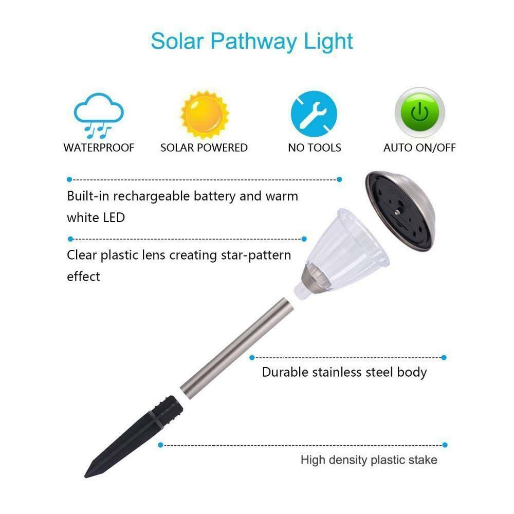 Solar LED Outdoor Lights 8-Pack Stainless Steel Pathway B4732