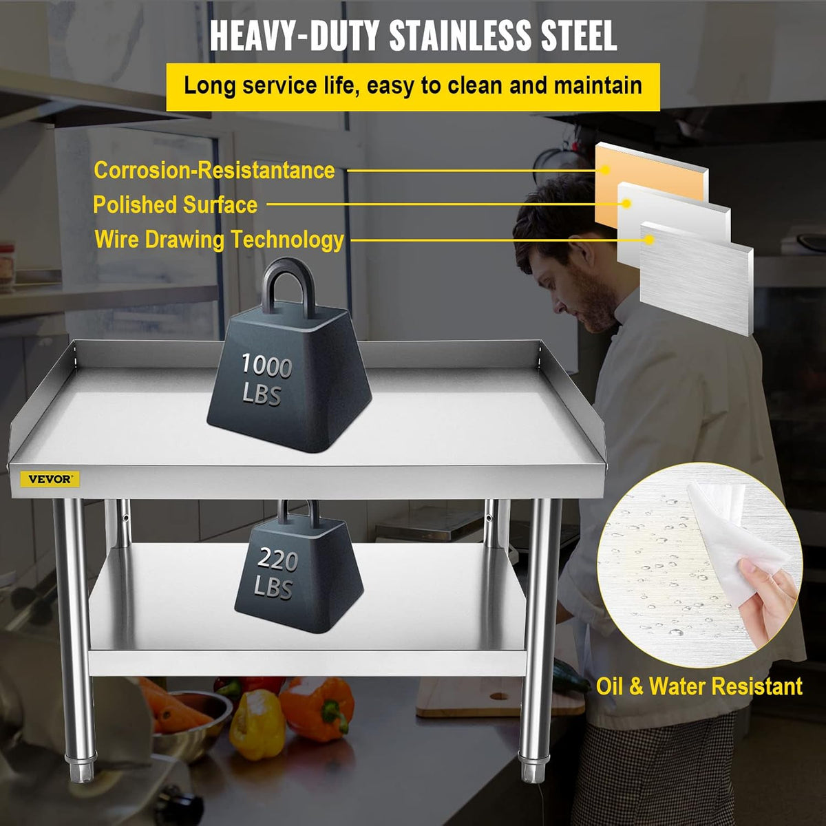 Stainless Steel Grill Stand Table with Adjustable Storage Undershelf T949