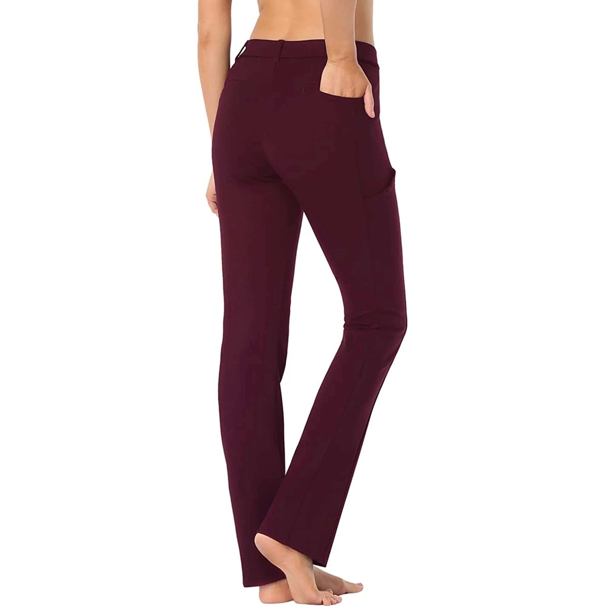 Burgundy Straight Leg Yoga Dress Pants with 8 Pockets - XL Long P19068