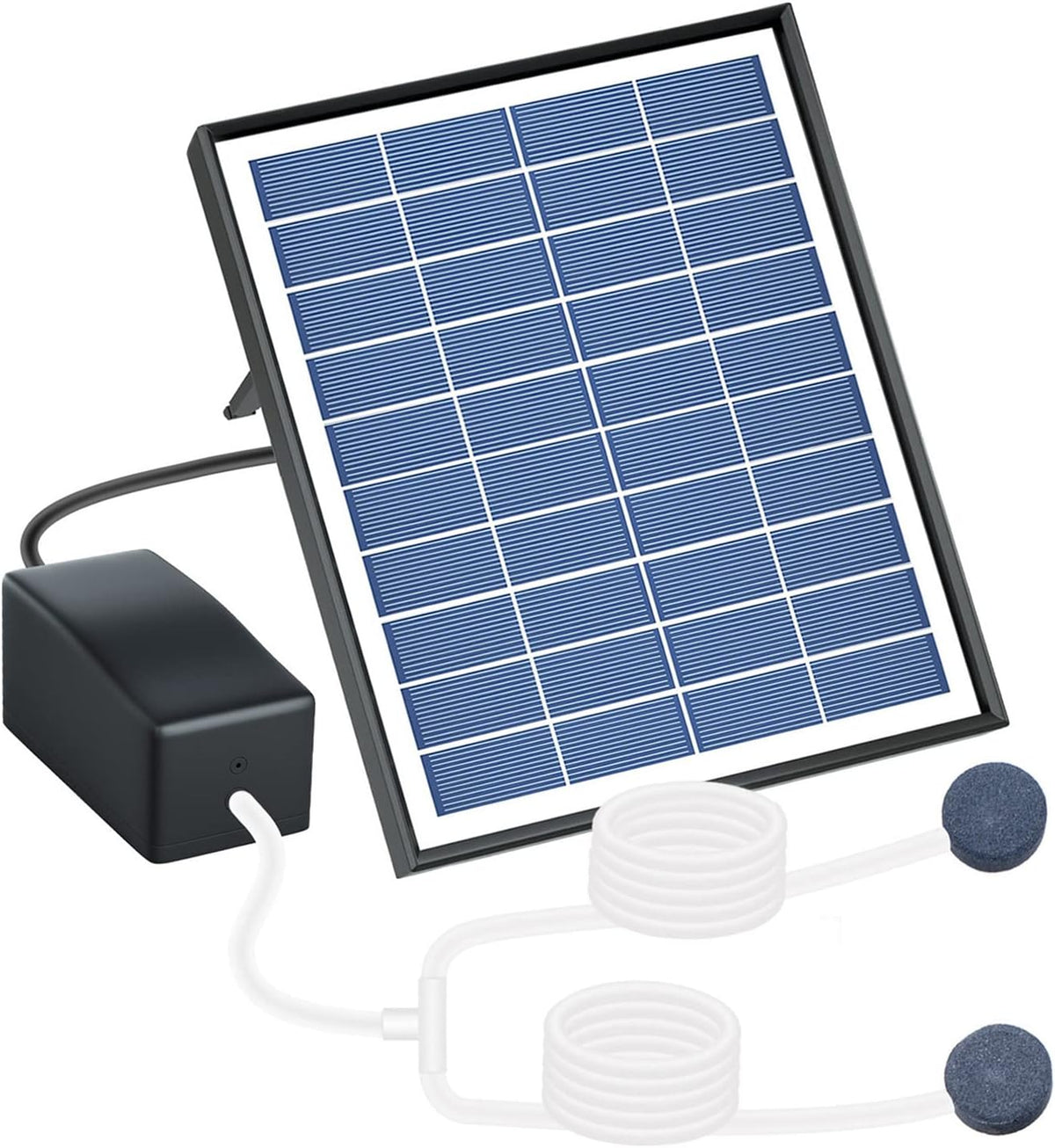 Solar Air Pump Aerator for Fish Pond, 6W, 10 ft Cable, 8.2 ft Hose, 13 GPH, 2 Bubble Stones, 7.1 x 11 in Solar Panel X75193