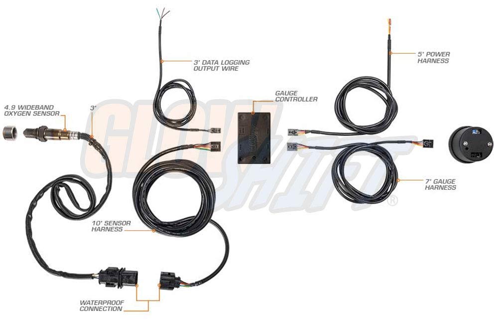 Tinted 7 Color Digital Wideband Air / Fuel Ratio AFR Gauge Kit with Oxygen Sensor, Data Logging Output & Weld-in Bung, Smoked Lens, Multi-Color LED Display, 2-1/16" 52mm Q3289