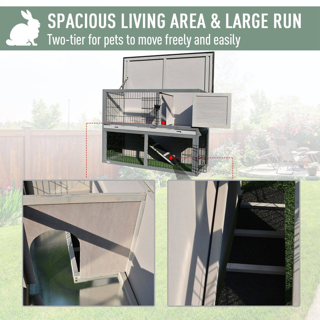 2-Tier Wooden Rabbit Hutch with Cage P95336
