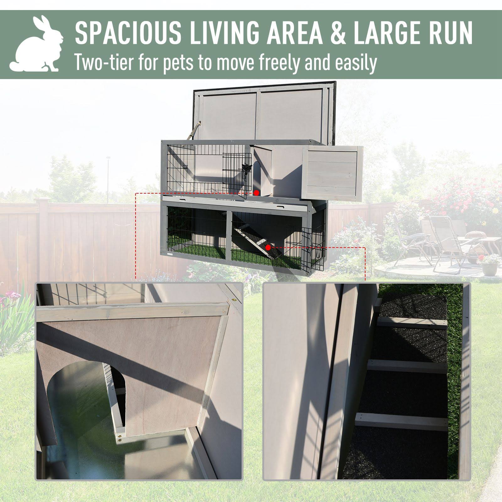 2-Tier Wooden Rabbit Hutch with Cage P95336