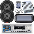 Marine Boat Bluetooth Radio Headunit Receiver with Remote, 2x 6.5'' 600W Black Coaxial Speakers, 2-Channel Waterproof Amplifier V3426