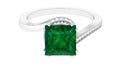 Lab Grown Emerald Solitaire Ring with Diamond, Princess Cut, 8 mm, 925 Sterling Silver, US 10.00 E804585