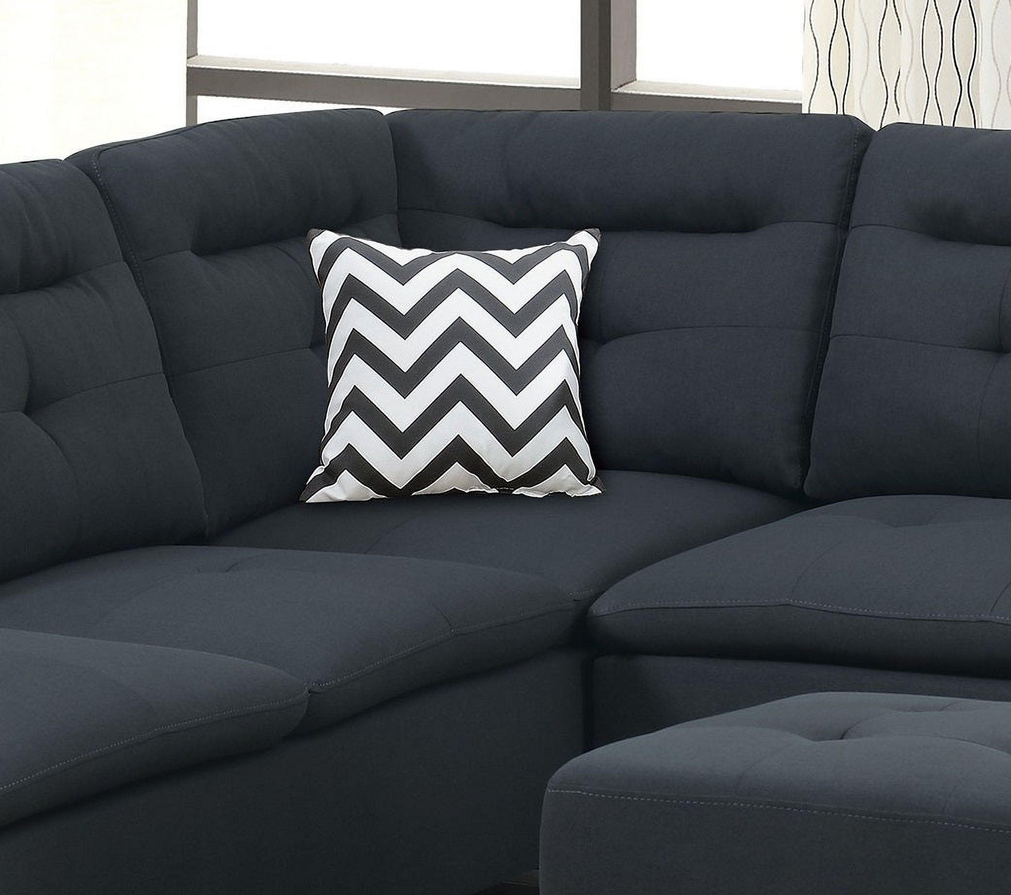 Black Fabric Sectional Sofa with Ottoman Q545