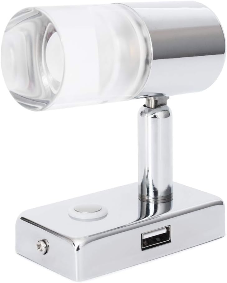 12V 3W LED Reading Light with USB Port Touch Switch Dimmable Warm Chrome Pack of 2 D6799