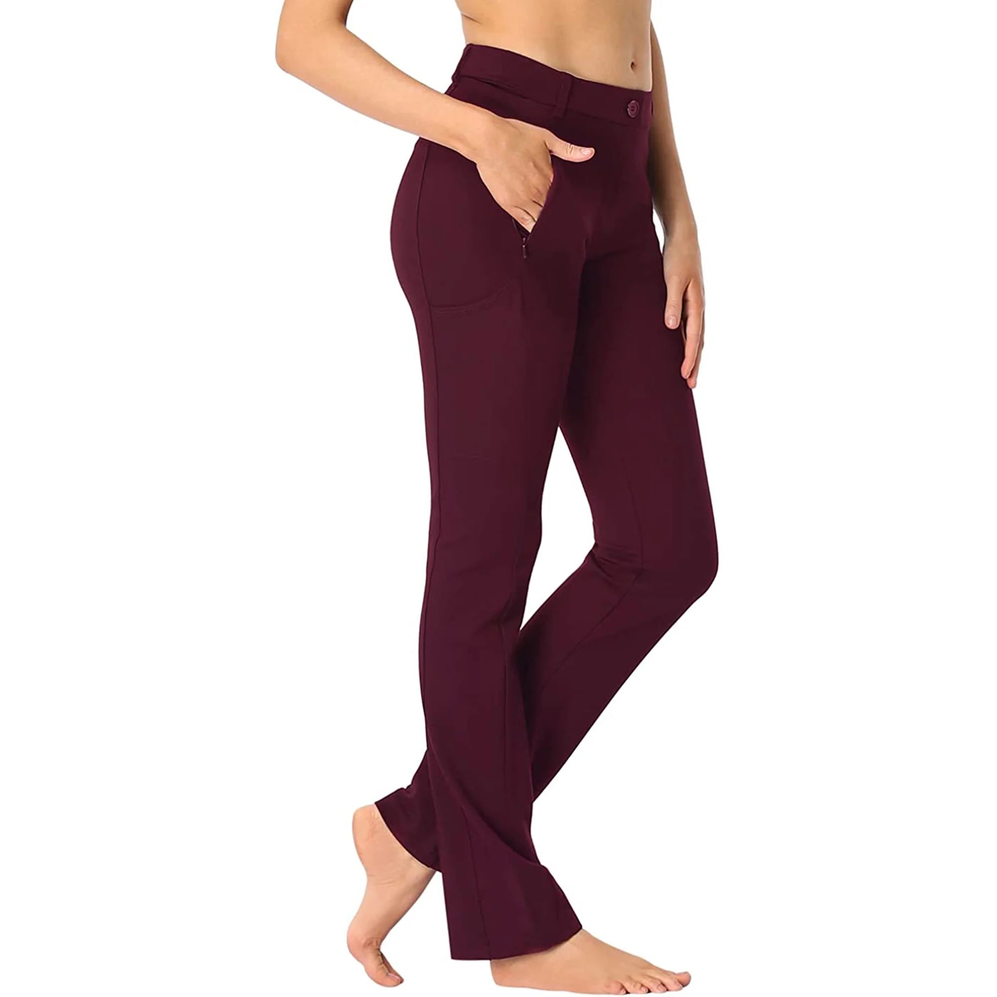 Burgundy Straight Leg Yoga Dress Pants with 8 Pockets - XL Long P19068