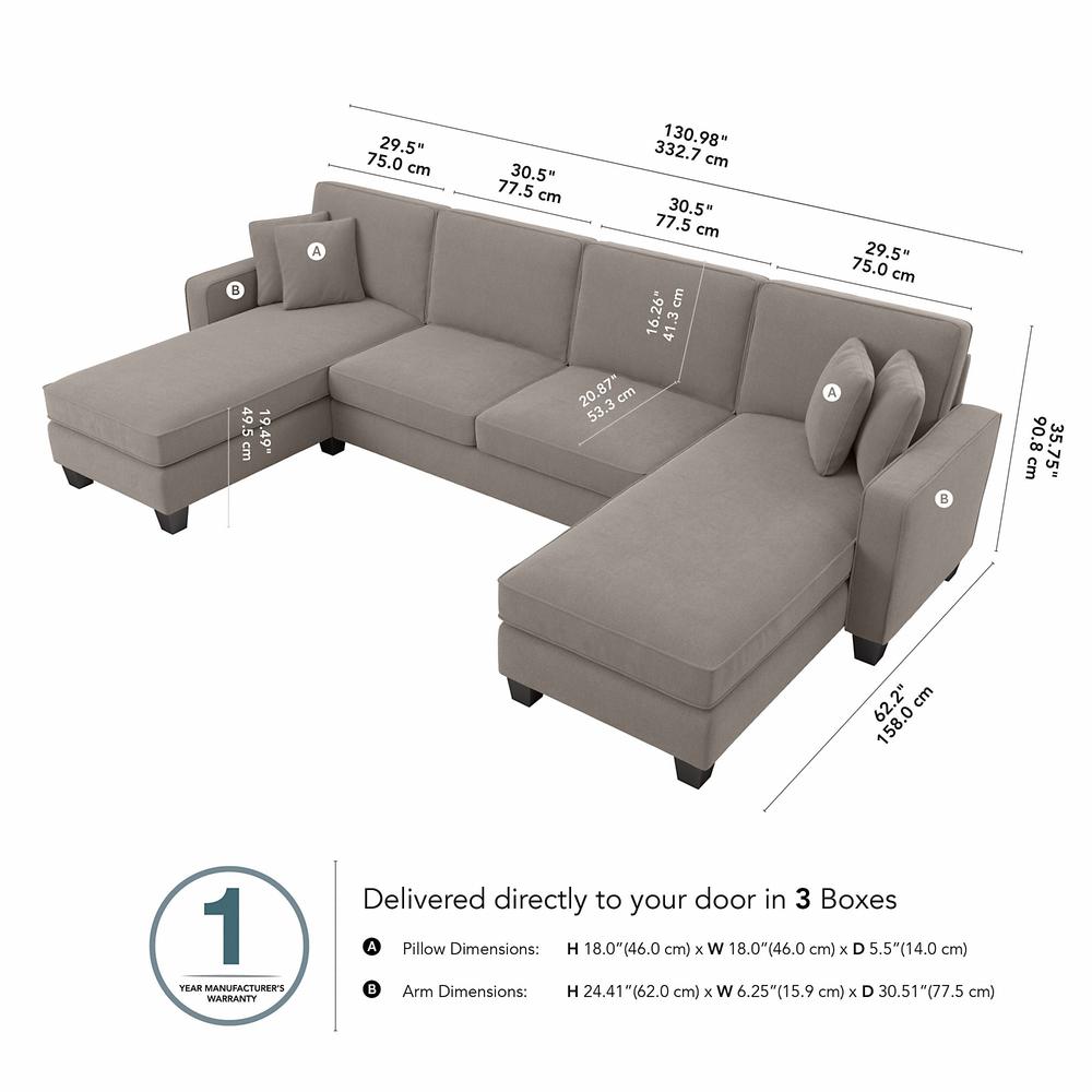 Beige Herringbone Fabric Sectional with Double Chaise F73656
