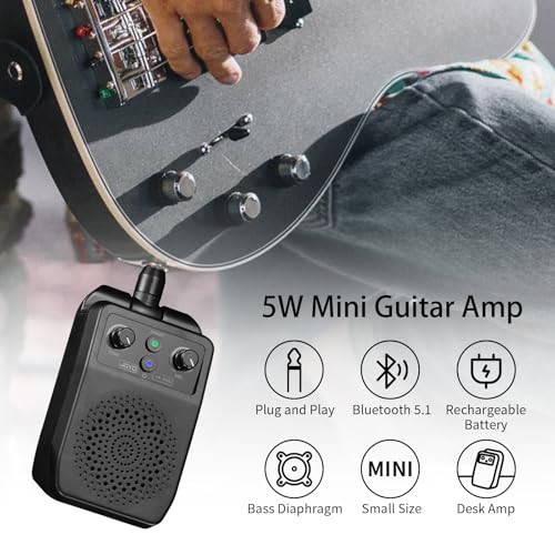 Mini Guitar Amp 5W Portable Rechargeable Bluetooth Combo Amplifier Black H350469