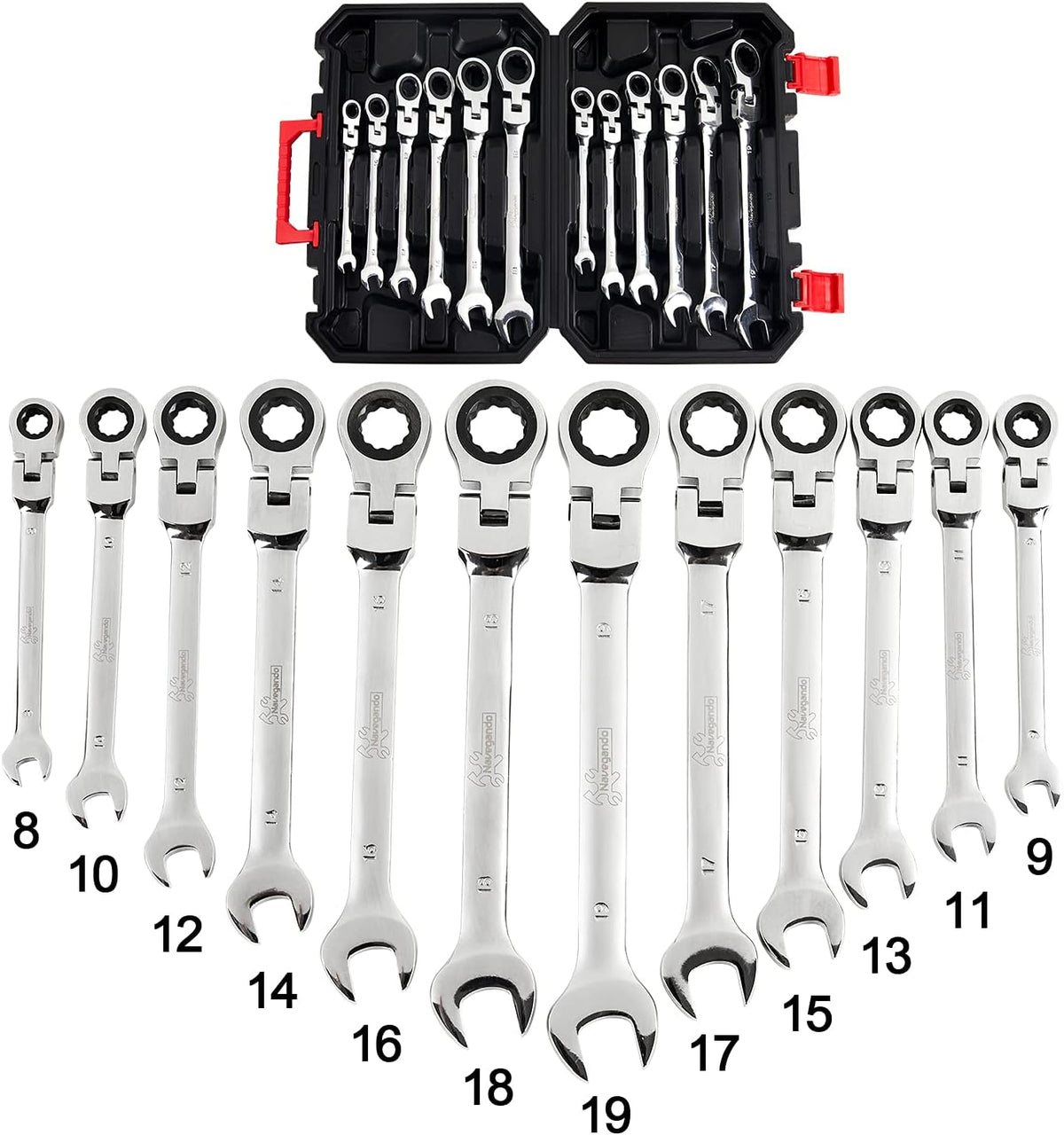 12PCS Metric Combination Ratcheting Wrench Set with Organizer Box R38889