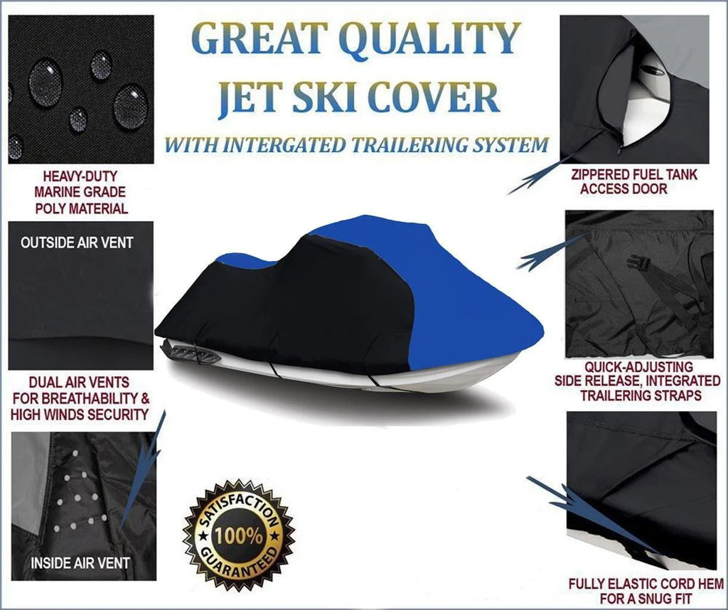 BLACK / BLUE HEAVY-DUTY 600 DENIER Jet Ski PWC Watercraft Cover Q727