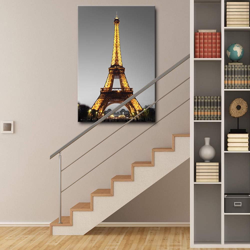 Paris Cityscape Canvas Wall Art Eiffel Tower at Night Giclee Print Gallery Wrap Framed 24x36 T4622