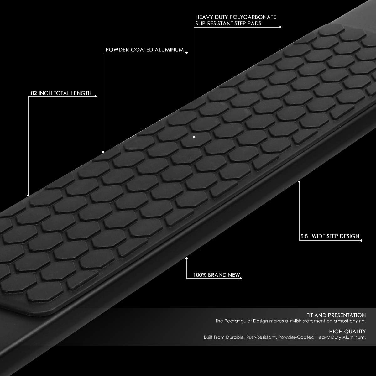 5.5 Inches Side Step Nerf Bar Running Boards Aluminum Black Powdercoated F42713