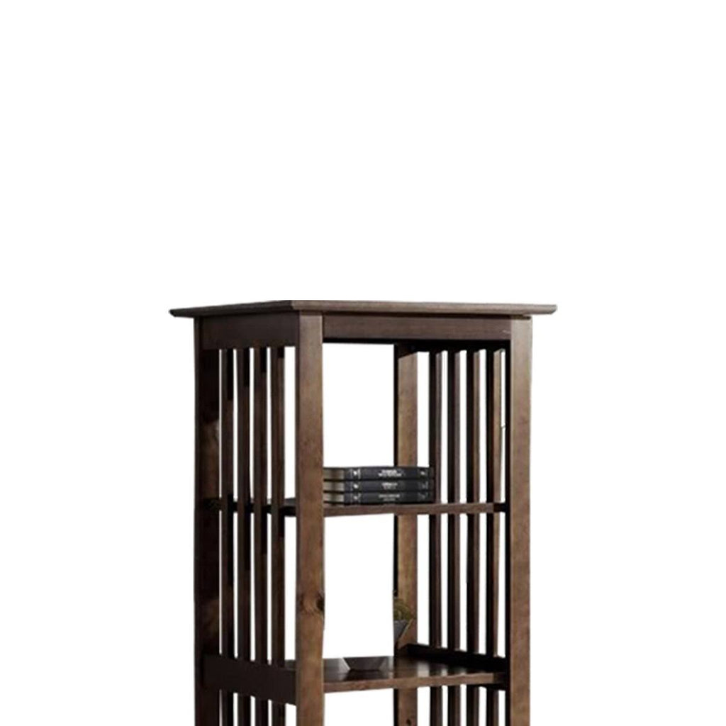 4 Tier Wooden Frame Bookcase with Slatted Side Panels, Brown K227963