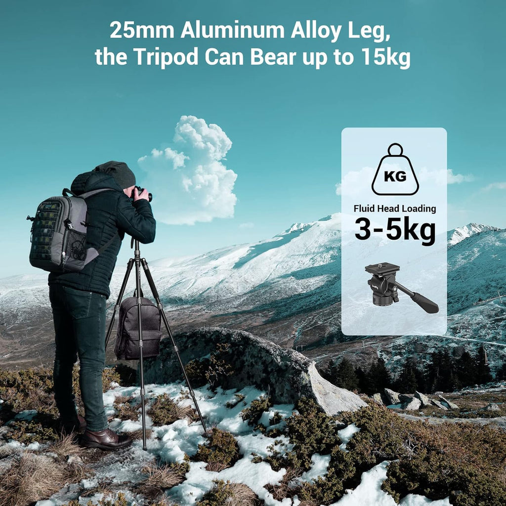 71 Video Tripod Monopod with Fluid Head, Aluminum Camera Tripod, Adjustable Height from 16.5 to 71 S5471