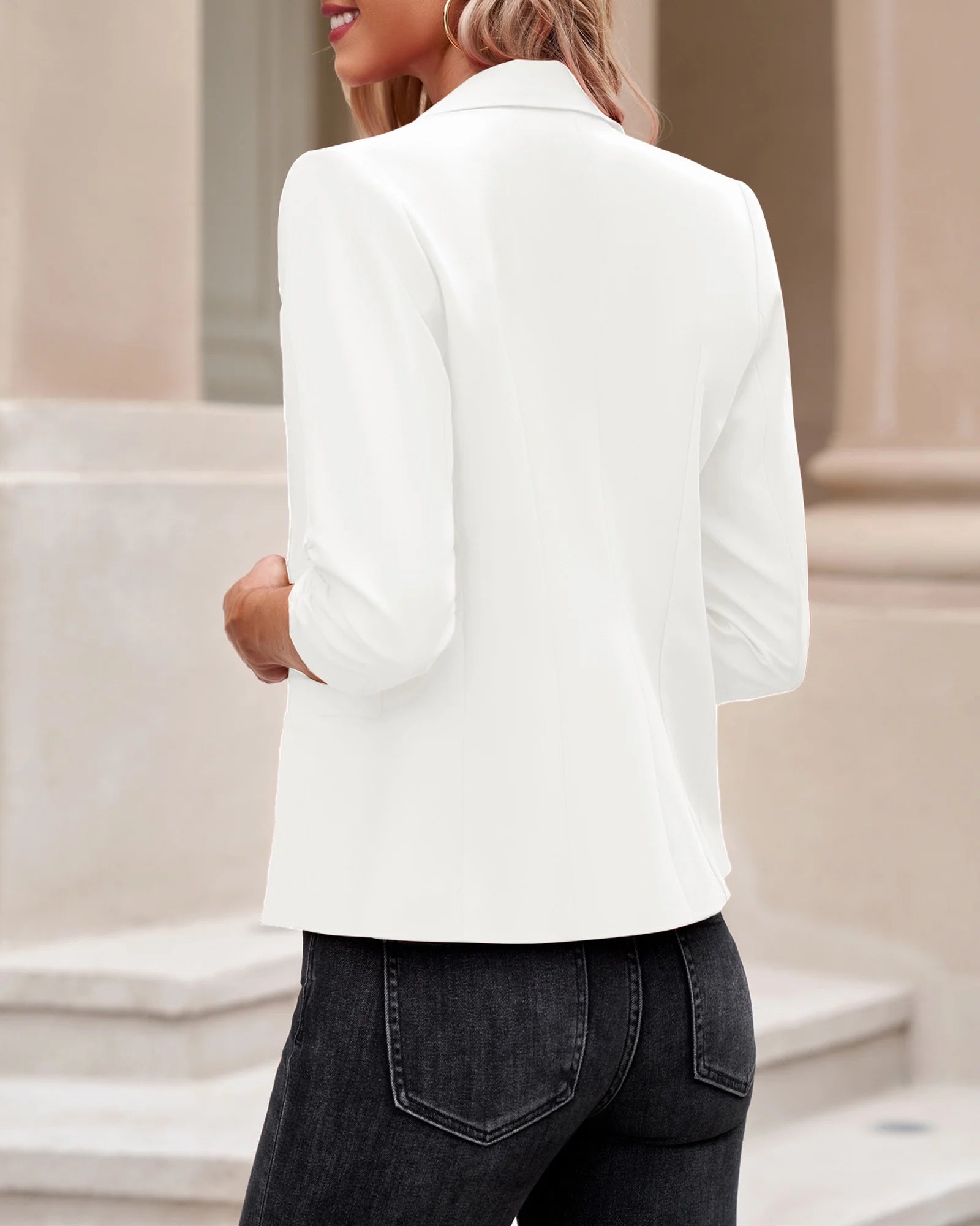 Womens 3/4 Ruffle Sleeve Blazer Jacket with Pockets G92467