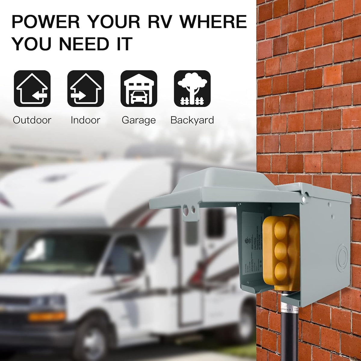 50 Amp 125/250 Volt NEMA 14-50R Weatherproof RV Power Outlet Box I88513