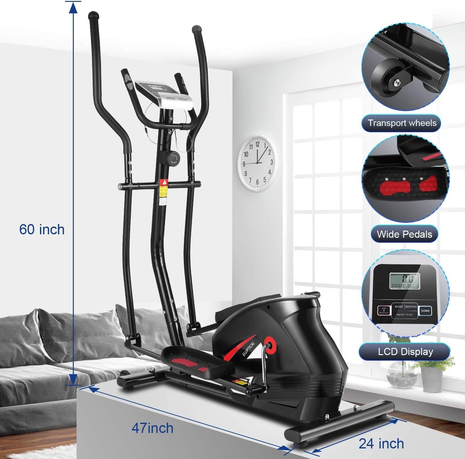 Elliptical Machine with Magnetic Resistance and 390 lbs Weight Capacity H115
