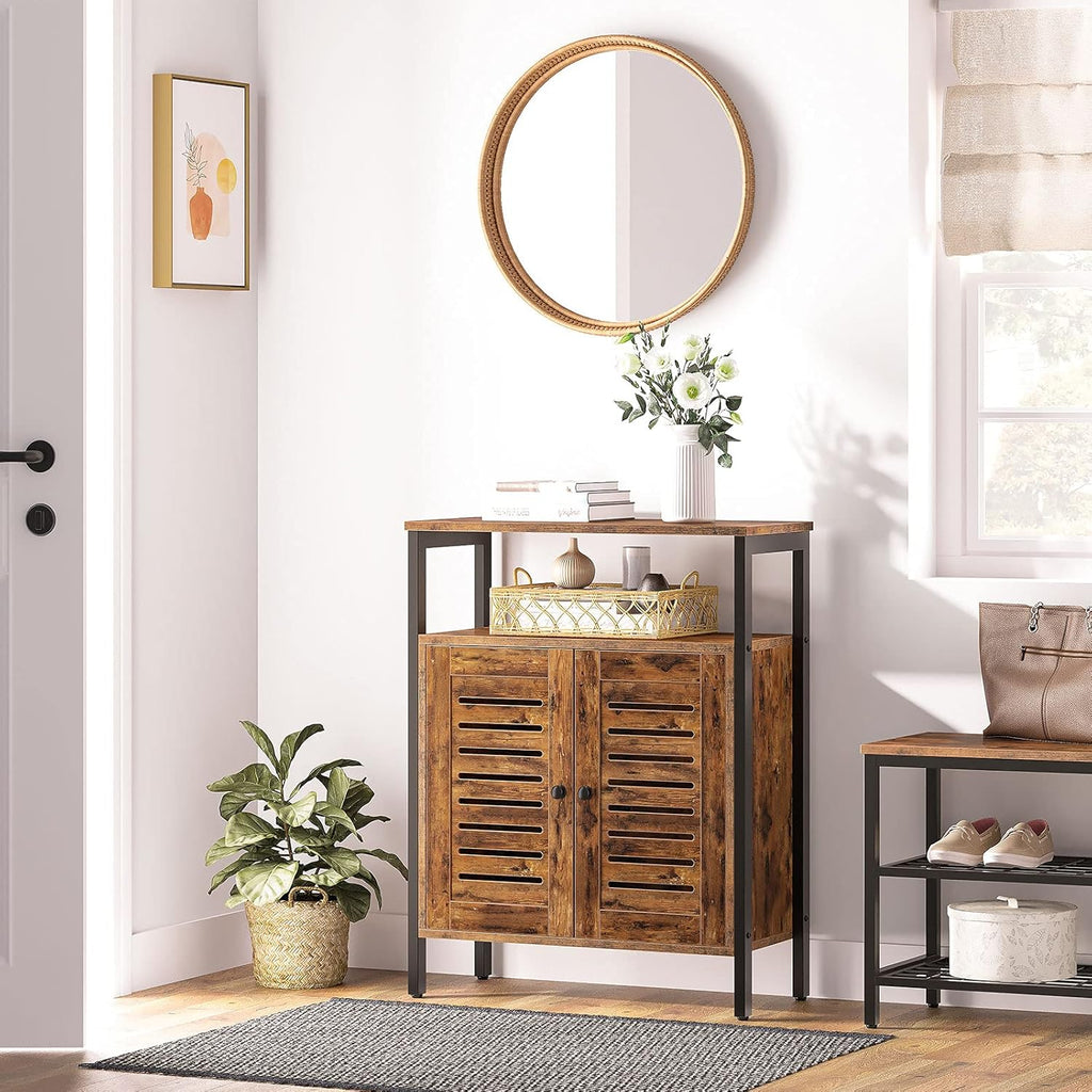 Rustic Brown Floor Storage Cabinet with Hidden Adjustable Shelf P33814