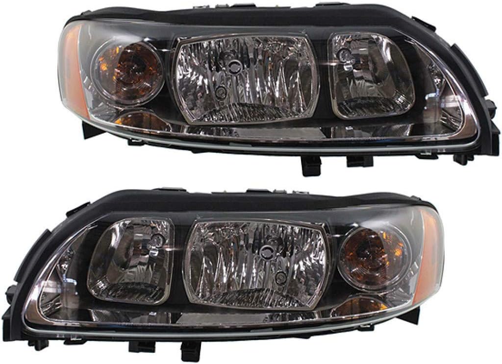 Headlight Pair for Volvo S60 2005-2009 with Bulbs Black Housing A757887