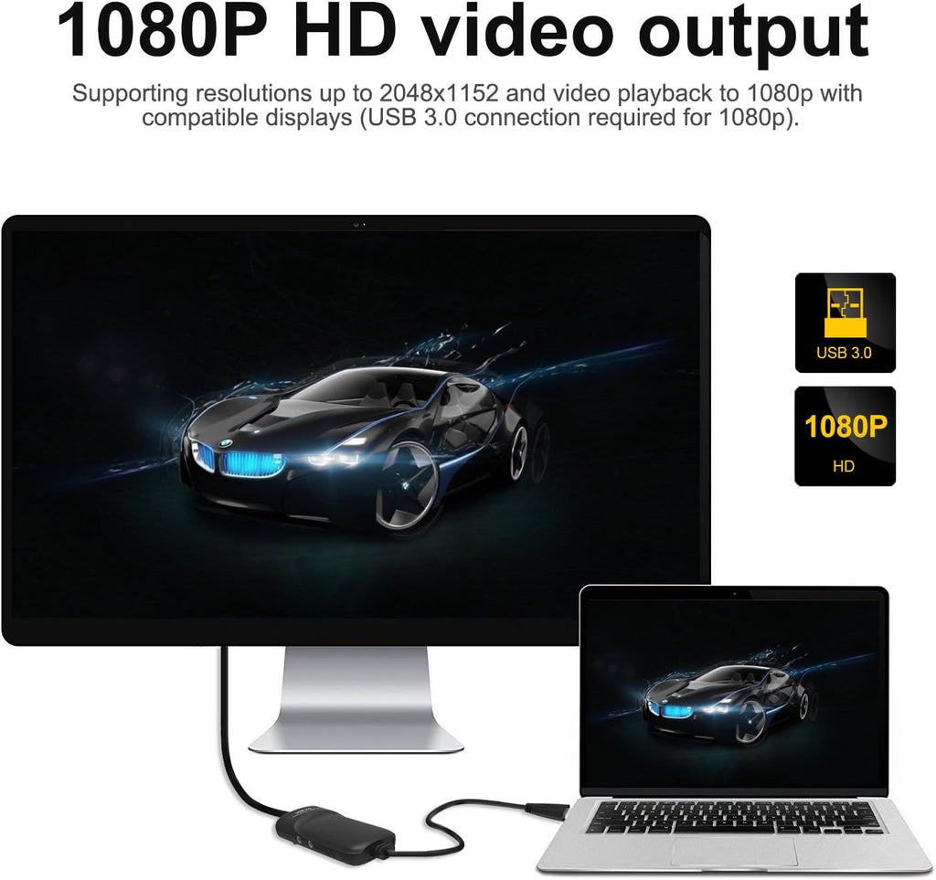 USB 3.0 to HDMI Video Graphics Adapter with Audio Port Displaylink Chip, 2048x1152 External Video Card Adapter M235136