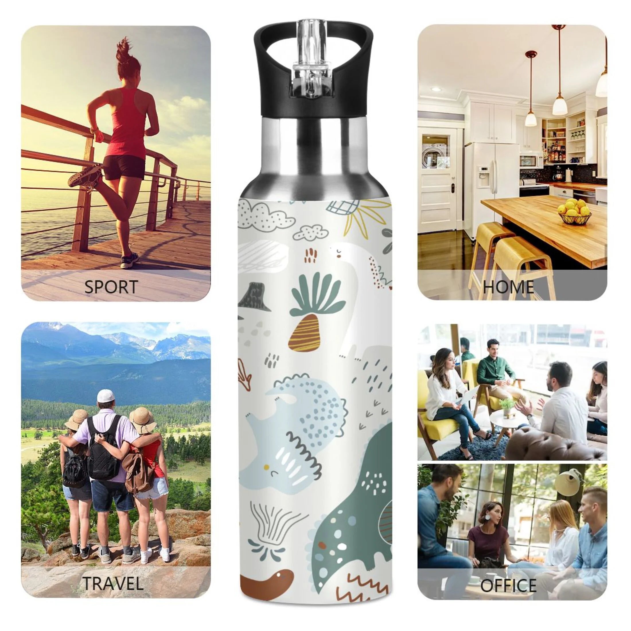 Green Stainless Steel Insulated Water Bottle with Straw Lid C49432