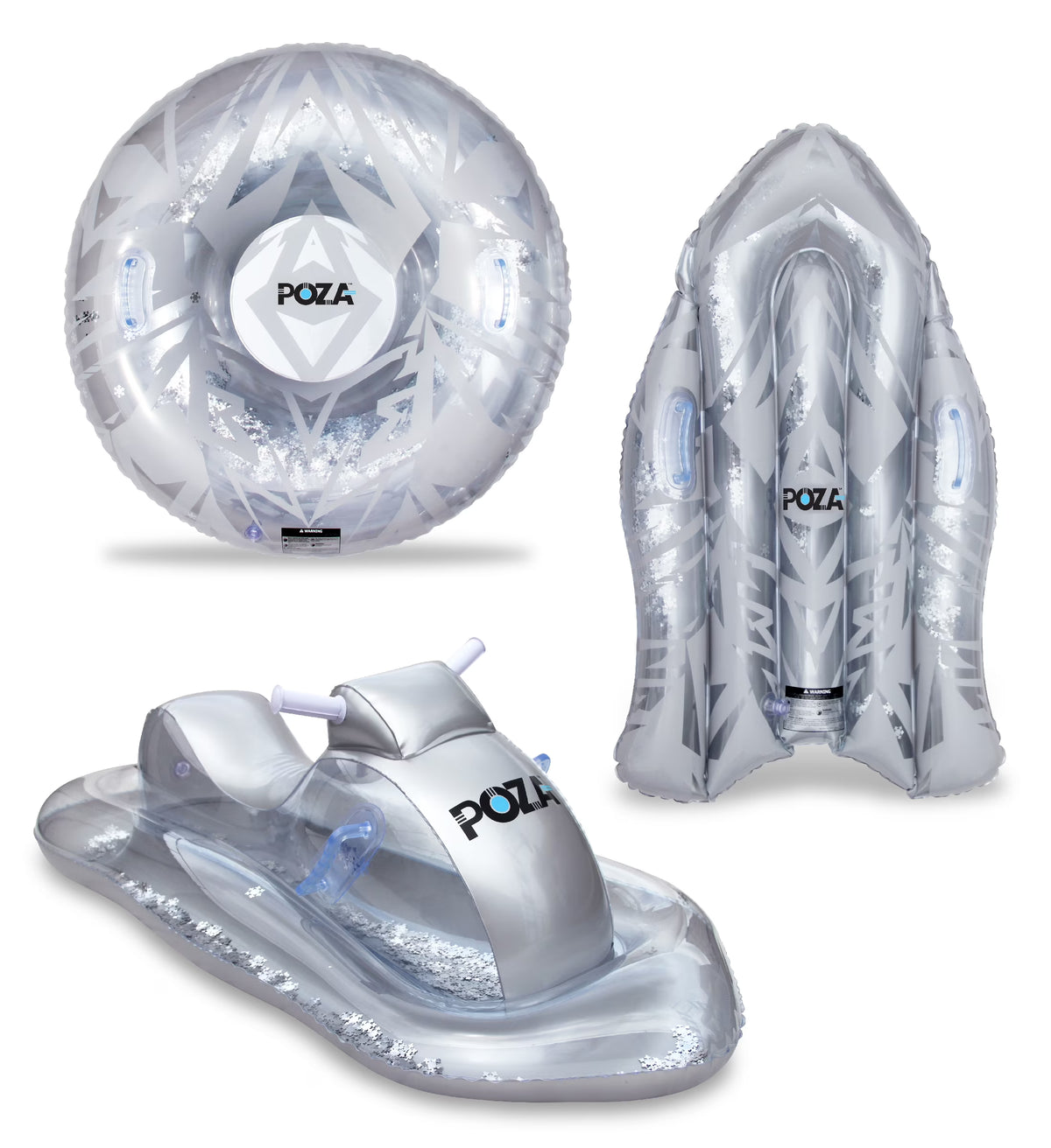 Silver Snow Tube Sled with Handles, 3 Piece M8126