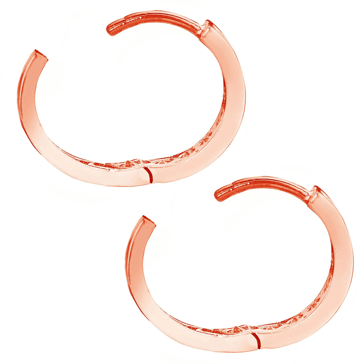 14k Rose Pink Gold Cubic Zirconia Channel-set Huggie Hoop Earrings B9499