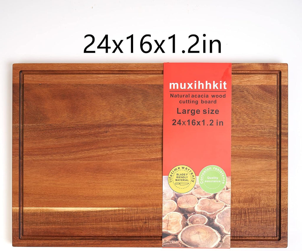 Acacia Wood Cutting Board with Juice Slot and Handle E894746