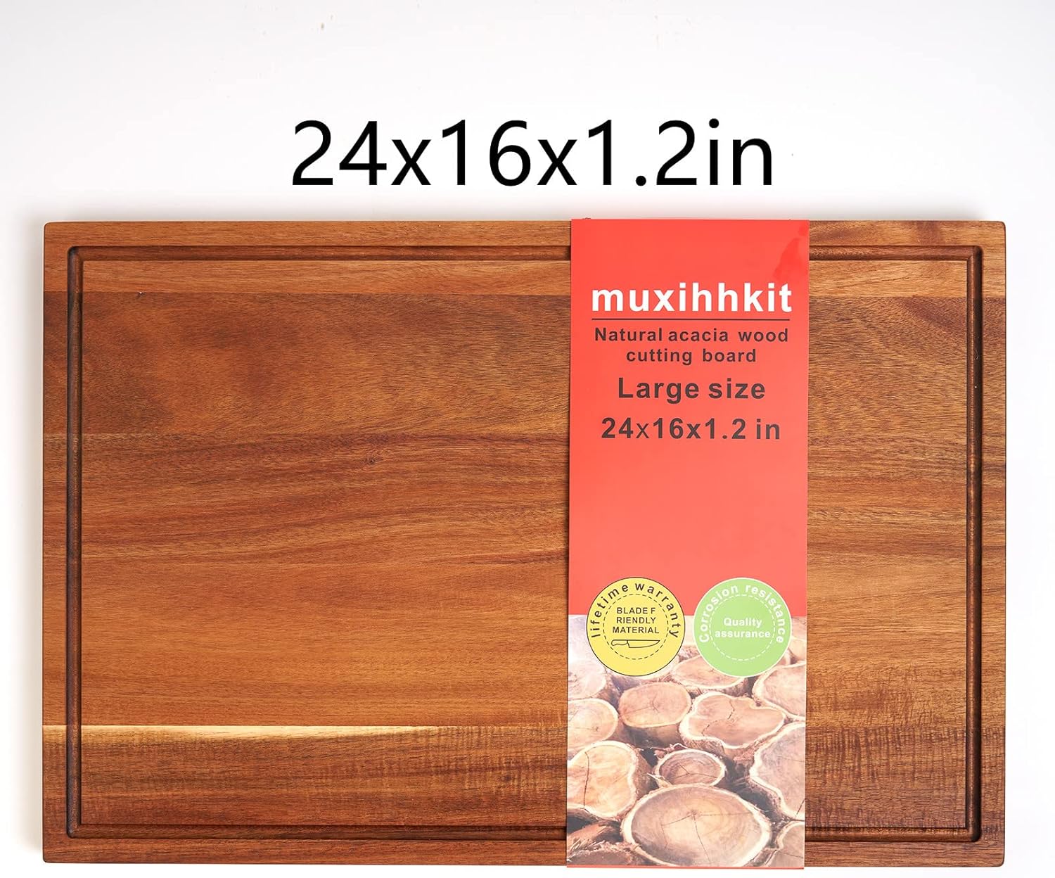 Acacia Wood Cutting Board with Juice Slot and Handle E894746