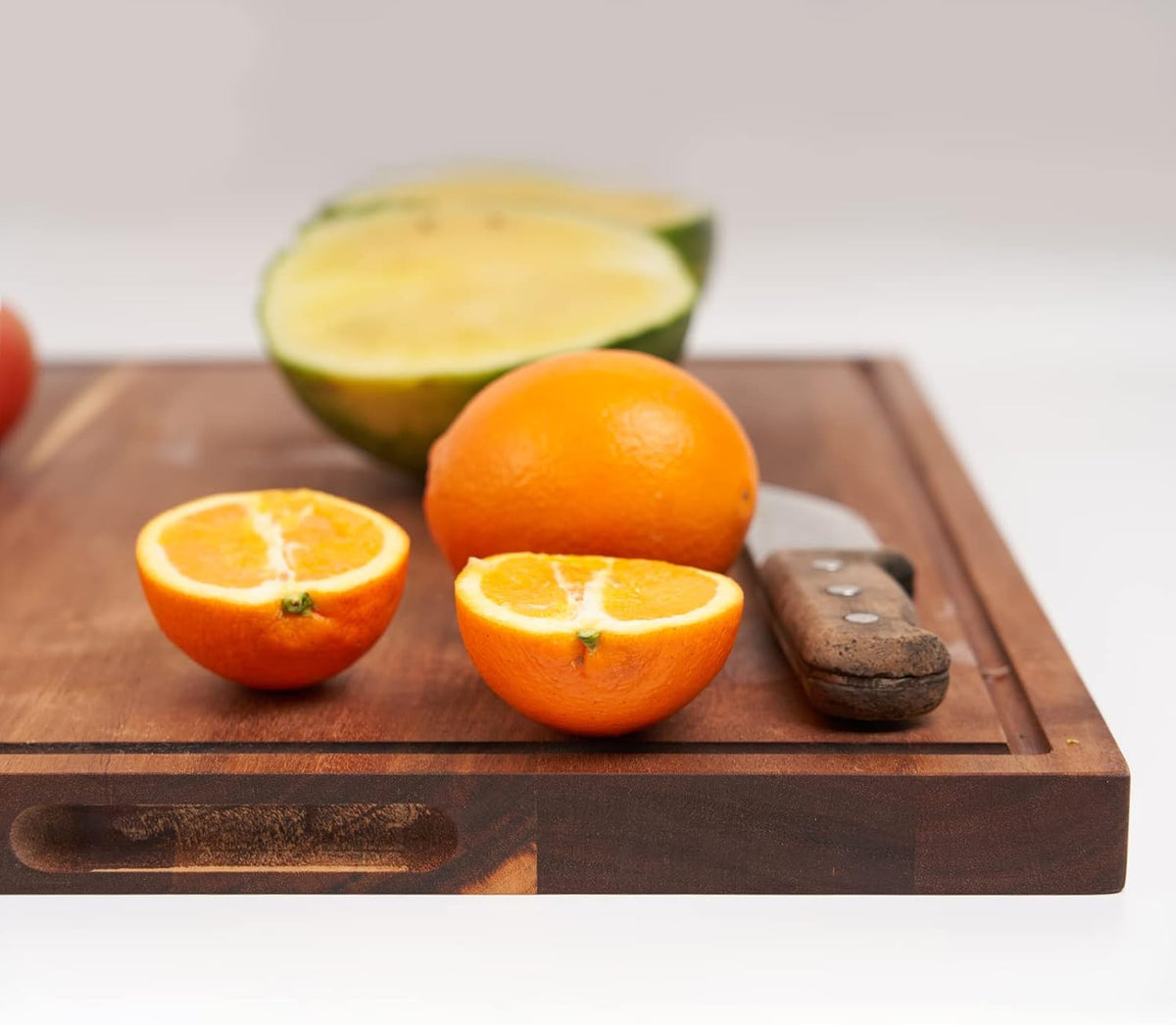 Acacia Wood Cutting Board with Juice Slot and Handle E894746