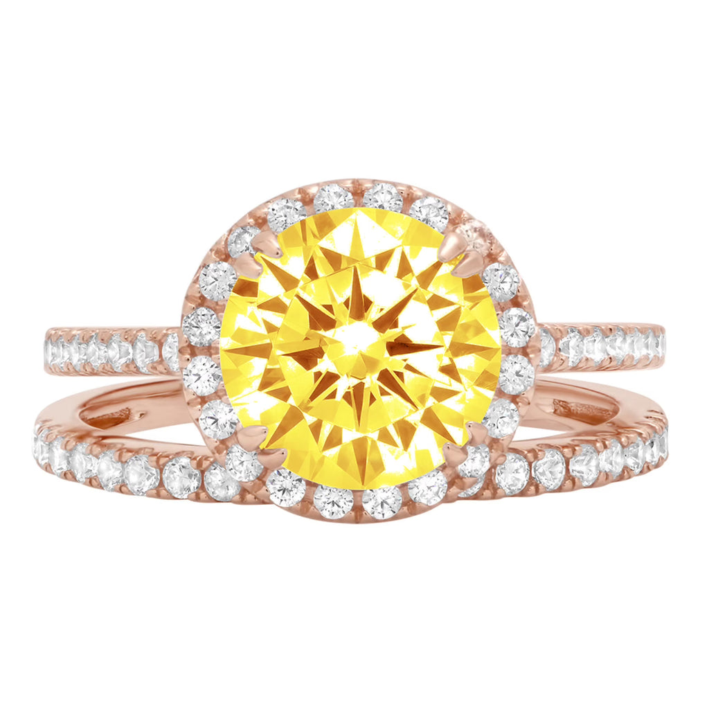 2.56 ct Round Cut Yellow Simulated Diamond 18k Rose Gold Ring Band Set Size 3.5 I55519
